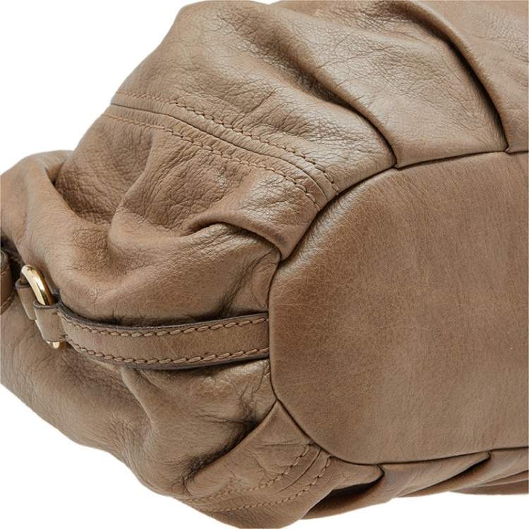 Pre Owned Miu Miu Brown Vitello Leather Sport Hobo