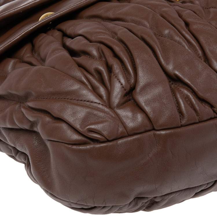 Pre Owned Miu Miu Brown Matelassé Leather Coffer Hobo