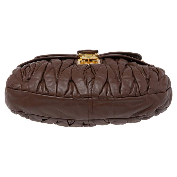 Pre Owned Miu Miu Brown Matelassé Leather Coffer Hobo