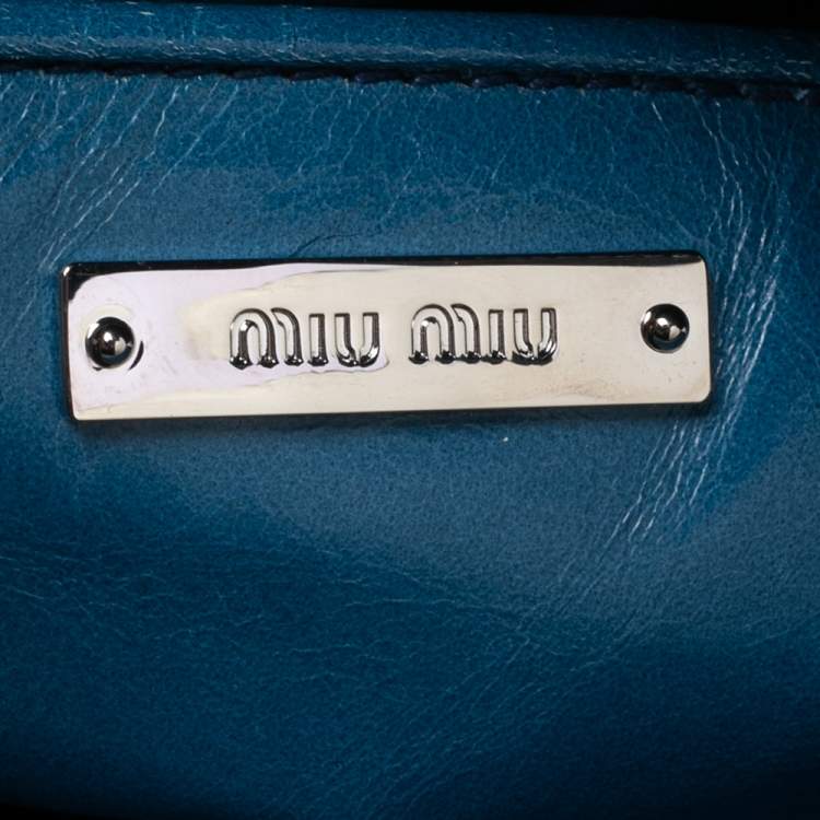 Pre Owned Miu Miu Blue Leather Vitello Lux Leather Bow Top Handle Bag
