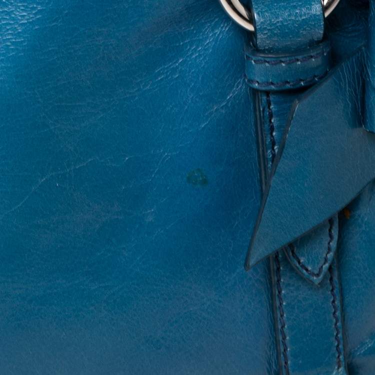 Pre Owned Miu Miu Blue Leather Vitello Lux Leather Bow Top Handle Bag