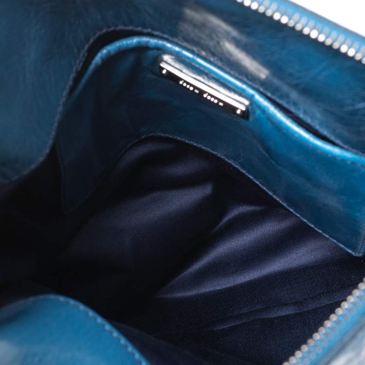 Pre Owned Miu Miu Blue Leather Vitello Lux Leather Bow Top Handle Bag