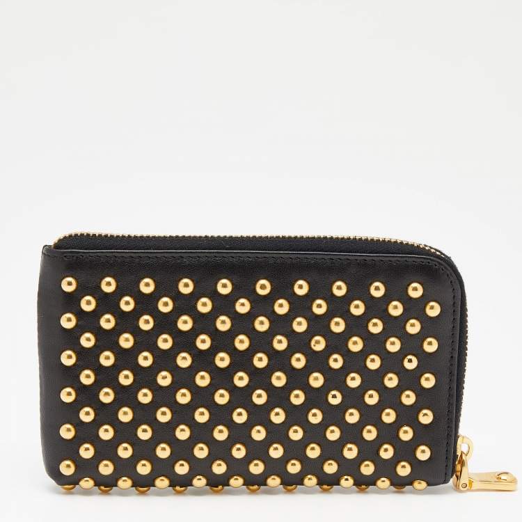 Pre Owned Miu Miu Black Leather Studded Zip Around Wallet