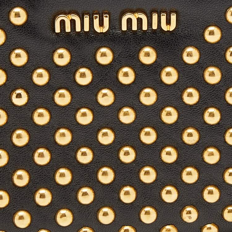 Pre Owned Miu Miu Black Leather Studded Zip Around Wallet