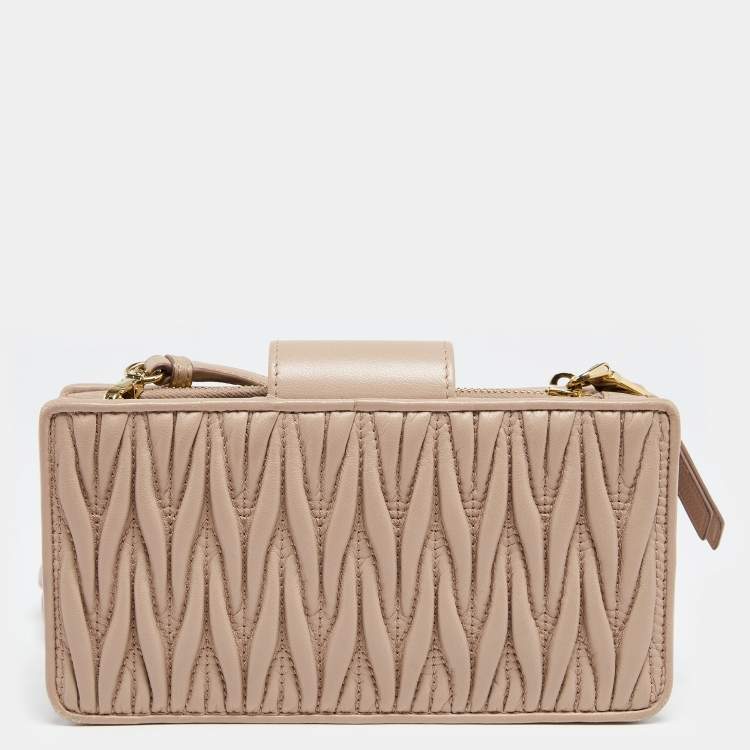 Pre Owned Miu Miu Beige Matelasse Leather Phone Crossbody Bag
