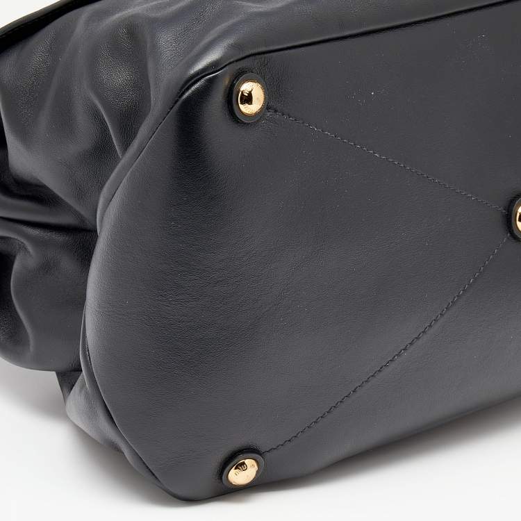 Pre Owned Miu Miu Black Vitello Soft Leather Large Top Handle Bag