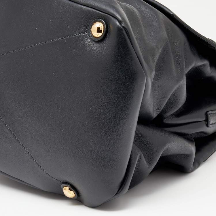 Pre Owned Miu Miu Black Vitello Soft Leather Large Top Handle Bag
