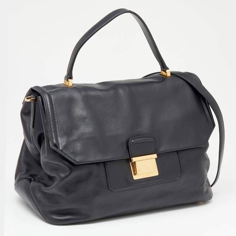 Pre Owned Miu Miu Black Vitello Soft Leather Large Top Handle Bag