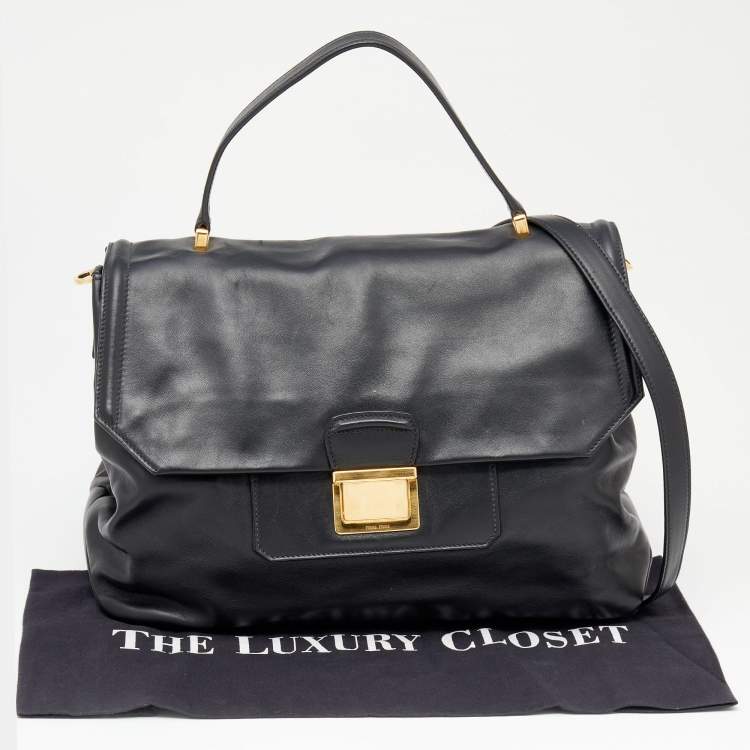 Pre Owned Miu Miu Black Vitello Soft Leather Large Top Handle Bag