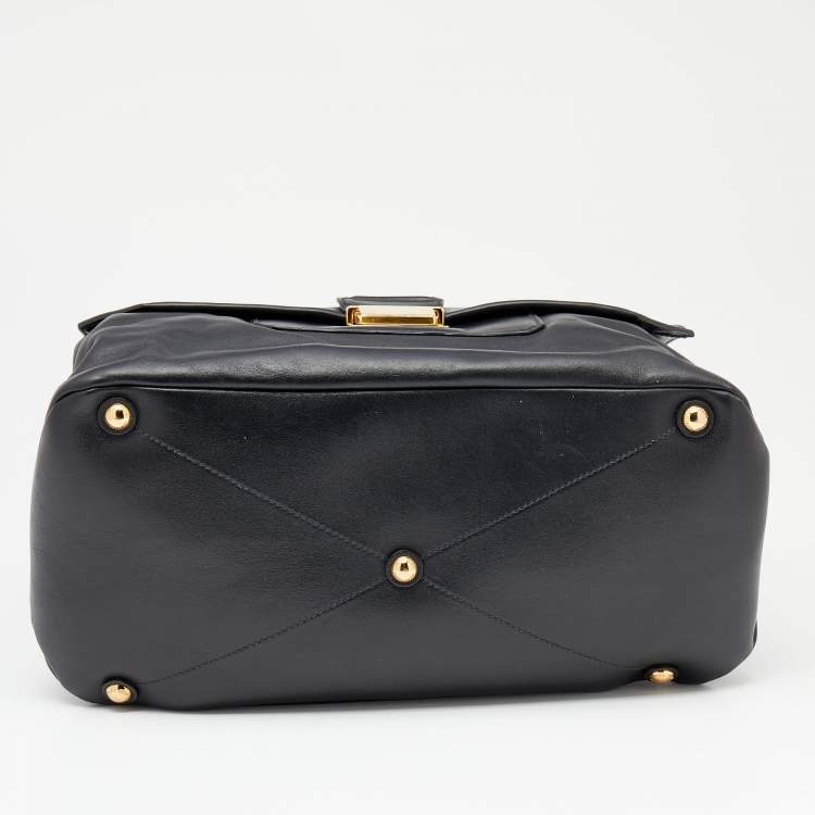 Pre Owned Miu Miu Black Vitello Soft Leather Large Top Handle Bag