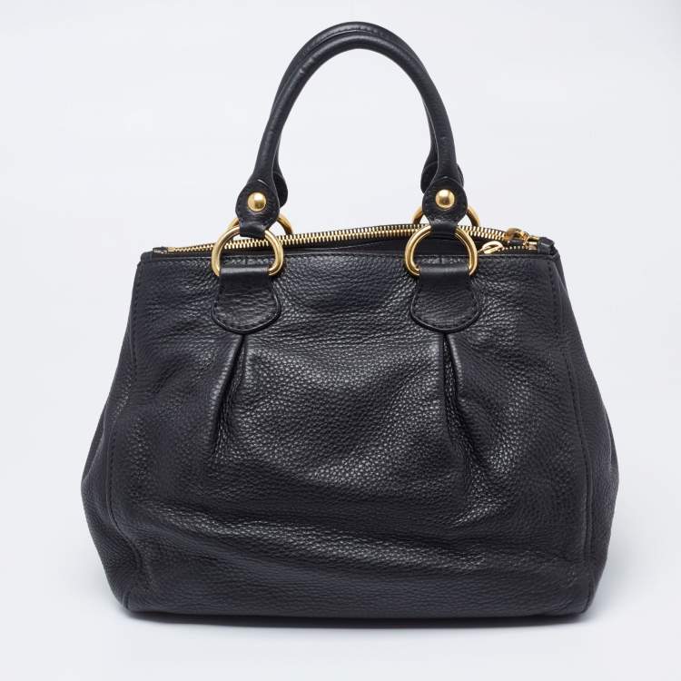 Pre Owned Miu Miu Black Vitello Leather Tote