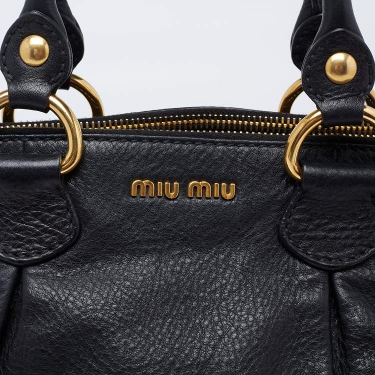 Pre Owned Miu Miu Black Vitello Leather Tote