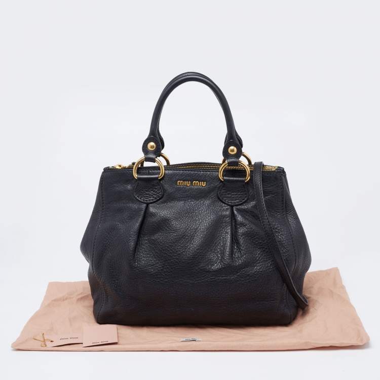 Pre Owned Miu Miu Black Vitello Leather Tote