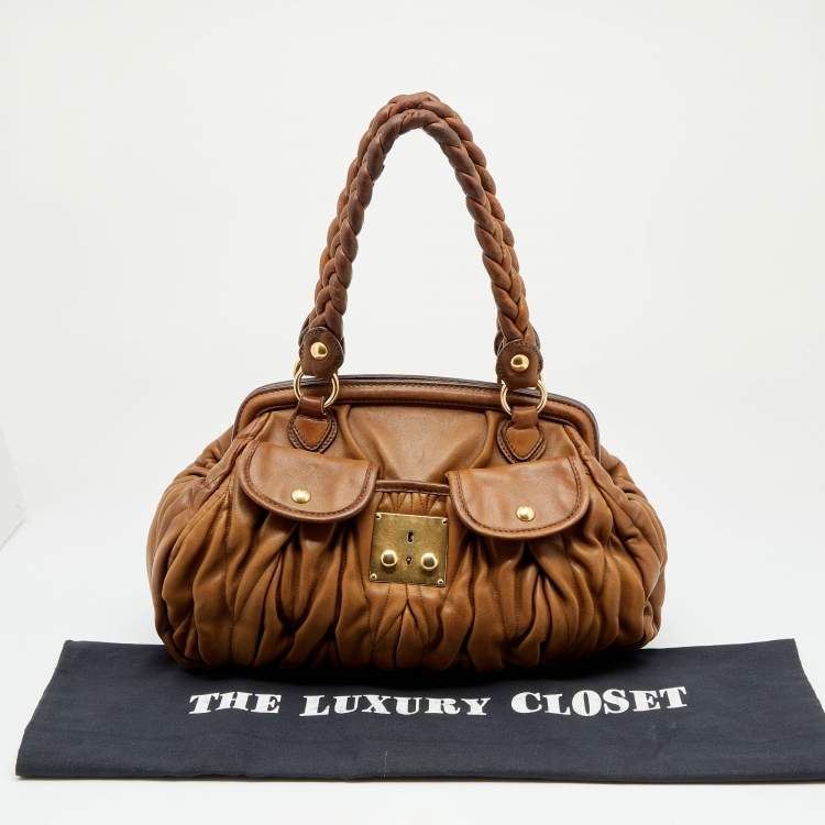 Pre Owned Miu Miu Brown Matelasse Leather Coffer Frame Satchel