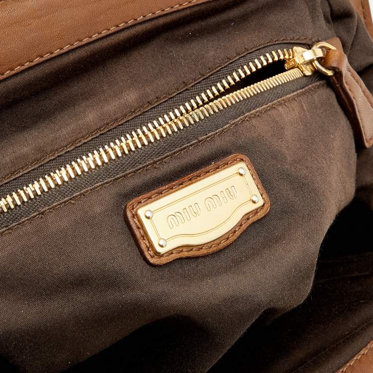 Pre Owned Miu Miu Brown Matelasse Leather Coffer Frame Satchel