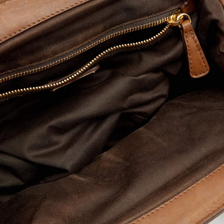 Pre Owned Miu Miu Brown Matelasse Leather Coffer Frame Satchel