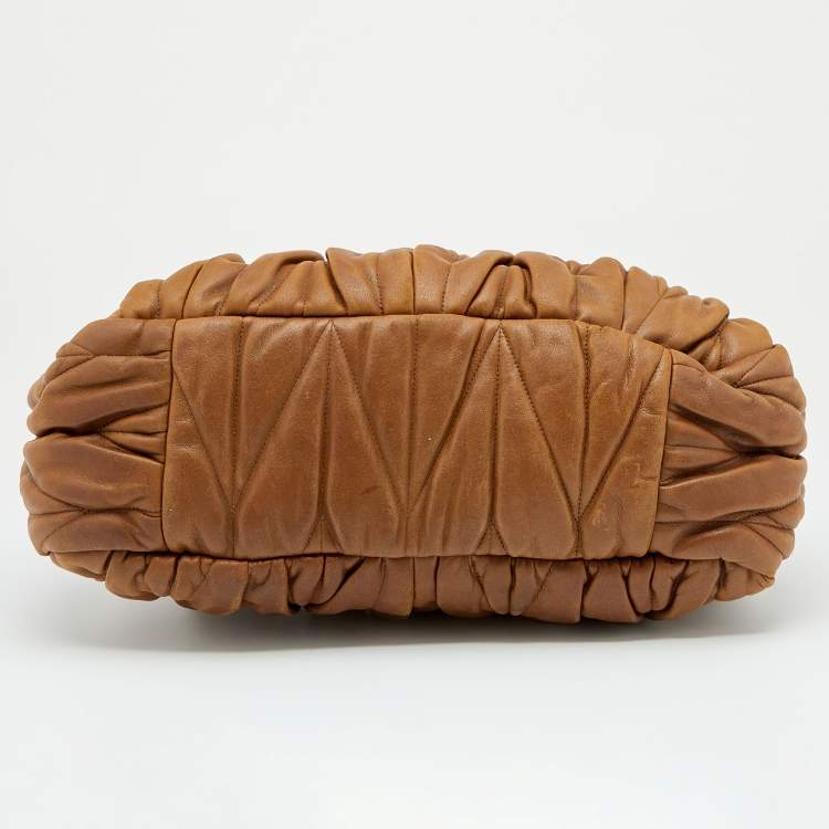 Pre Owned Miu Miu Brown Matelasse Leather Coffer Frame Satchel