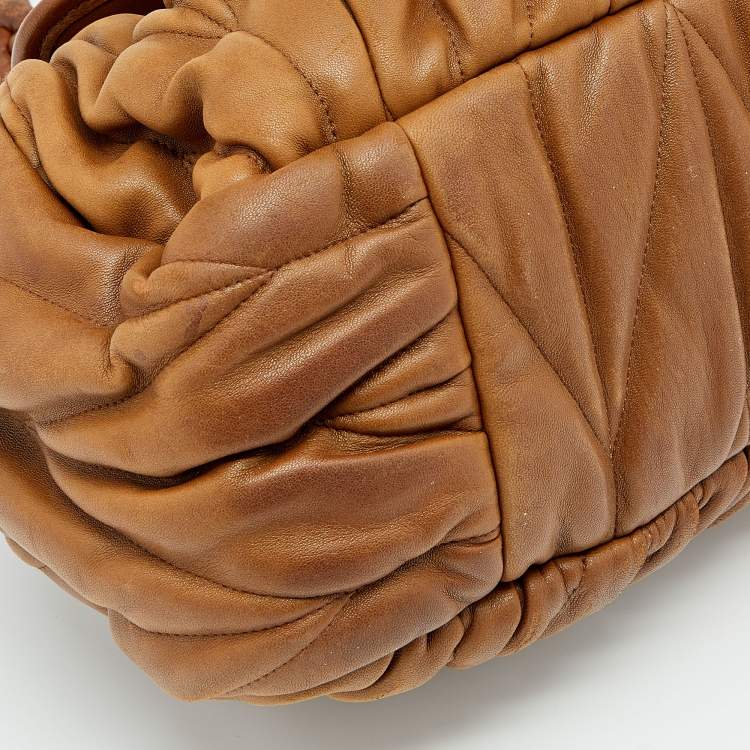 Pre Owned Miu Miu Brown Matelasse Leather Coffer Frame Satchel