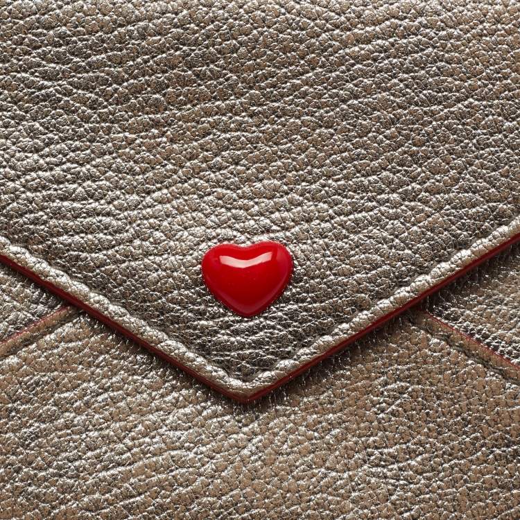 Pre Owned Miu Miu Silver Madras Leather Heart Compact Wallet