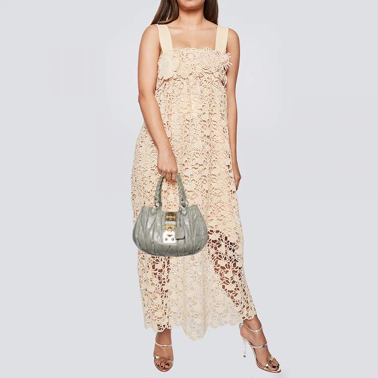 Pre Owned Miu Miu Grey Matelassé Leather Hobo