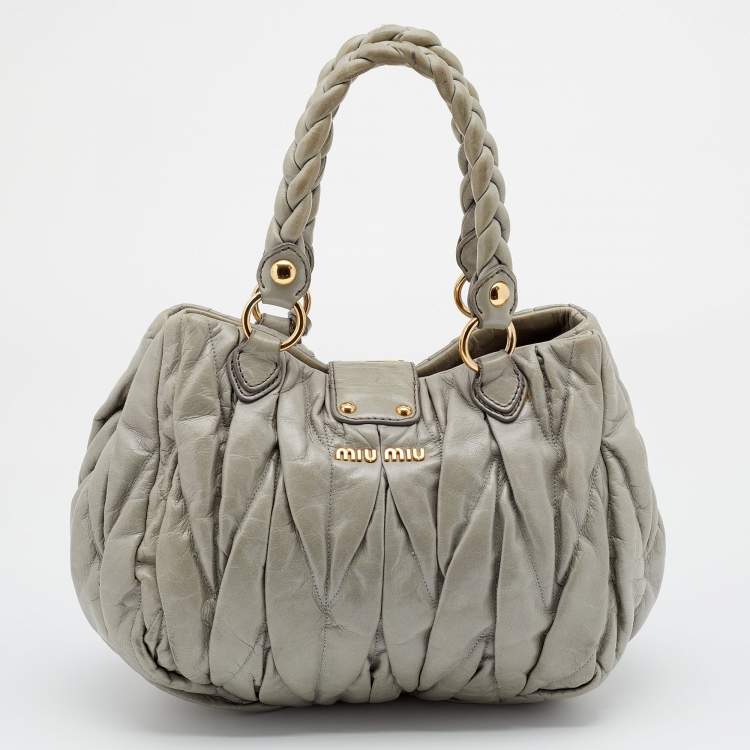 Pre Owned Miu Miu Grey Matelassé Leather Hobo