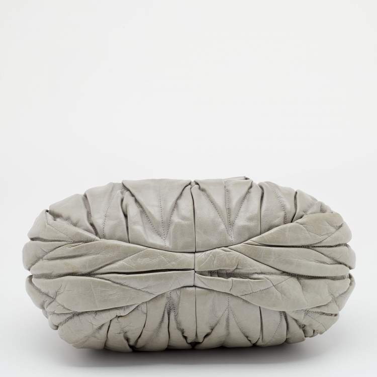 Pre Owned Miu Miu Grey Matelassé Leather Hobo