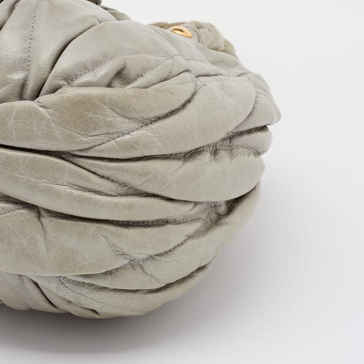 Pre Owned Miu Miu Grey Matelassé Leather Hobo