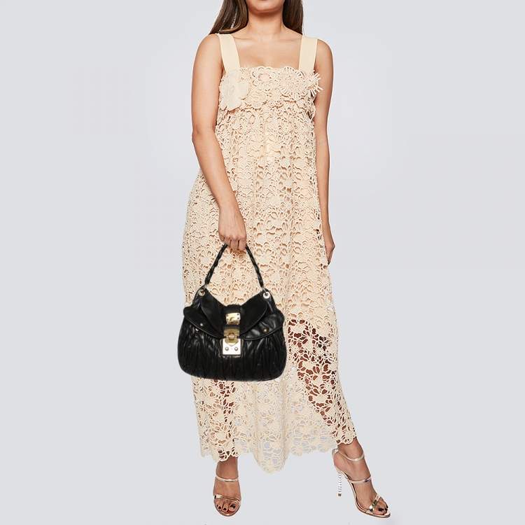 Pre Owned Miu Miu Black Matelassé Leather Coffer Hobo