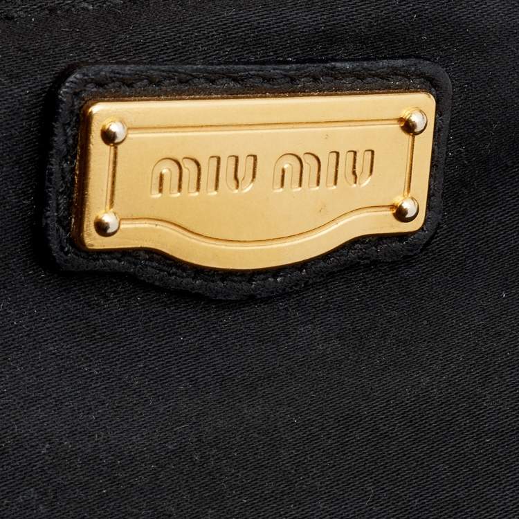 Pre Owned Miu Miu Black Matelassé Leather Coffer Hobo