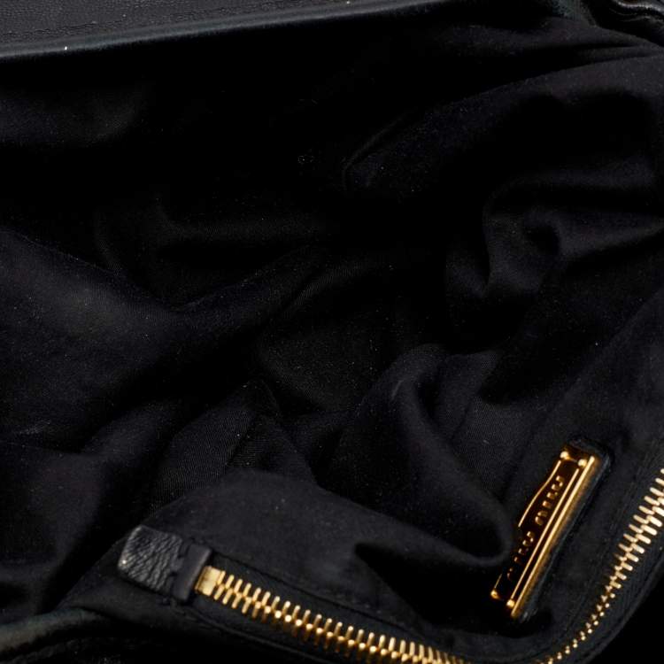 Pre Owned Miu Miu Black Matelassé Leather Coffer Hobo