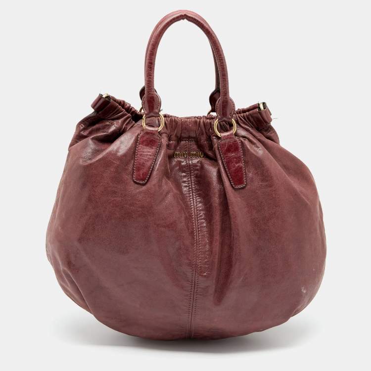 Pre Owned Miu Miu Brown Vitello Lux Leather Front Pocket Hobo