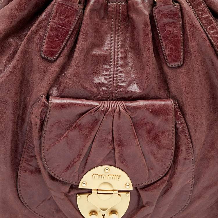 Pre Owned Miu Miu Brown Vitello Lux Leather Front Pocket Hobo