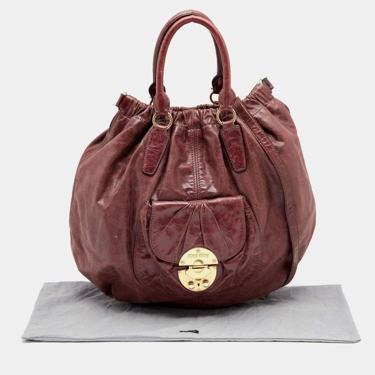 Pre Owned Miu Miu Brown Vitello Lux Leather Front Pocket Hobo
