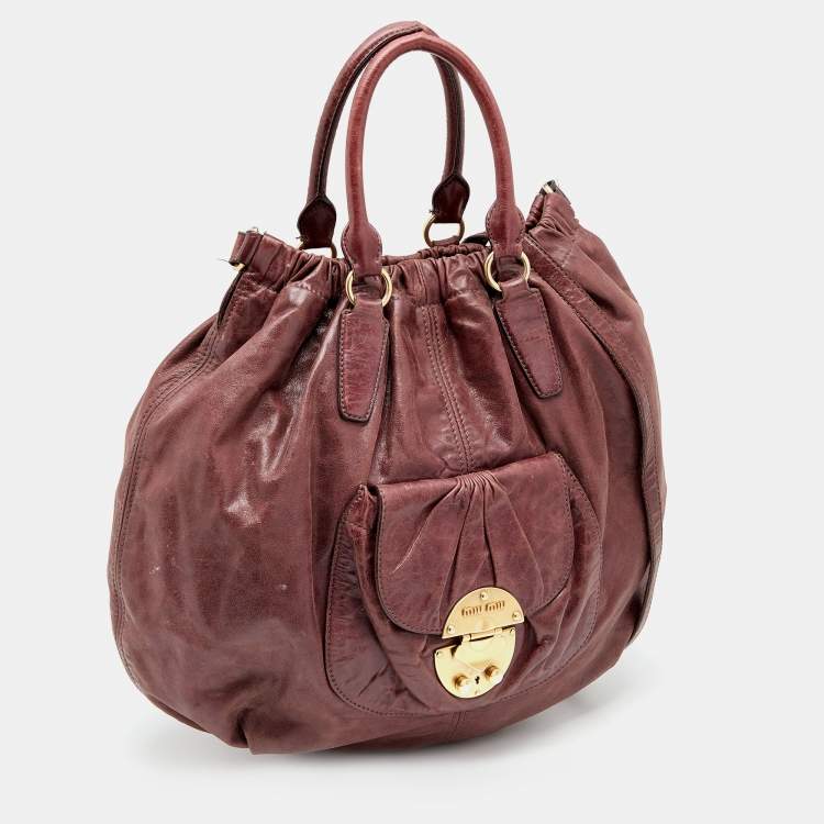 Pre Owned Miu Miu Brown Vitello Lux Leather Front Pocket Hobo