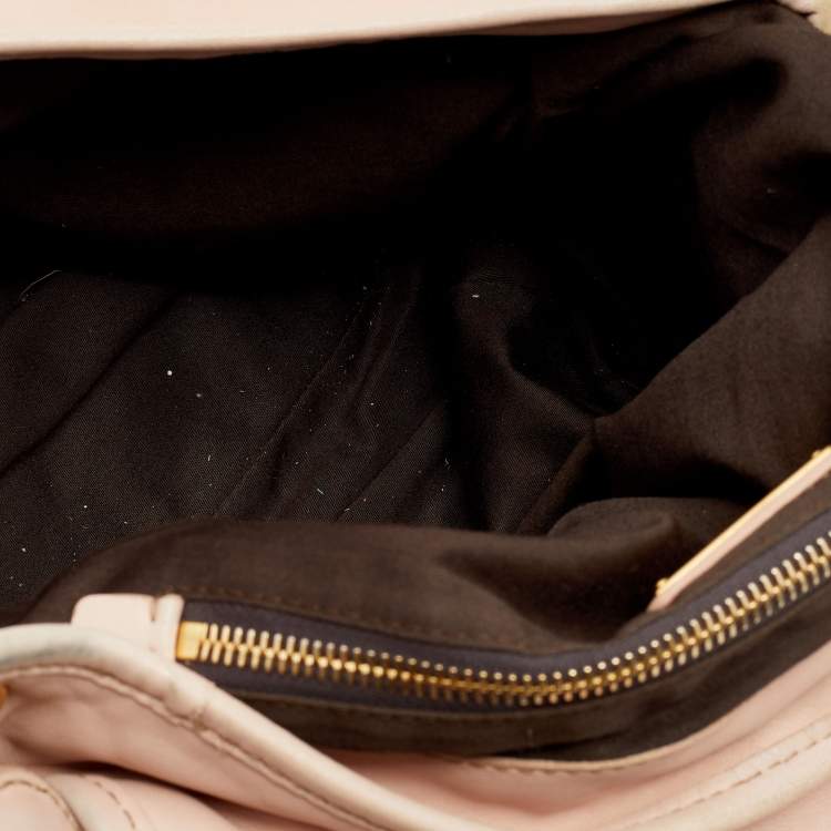 Pre Owned Miu Miu Beige Matelassé Leather Coffer Hobo