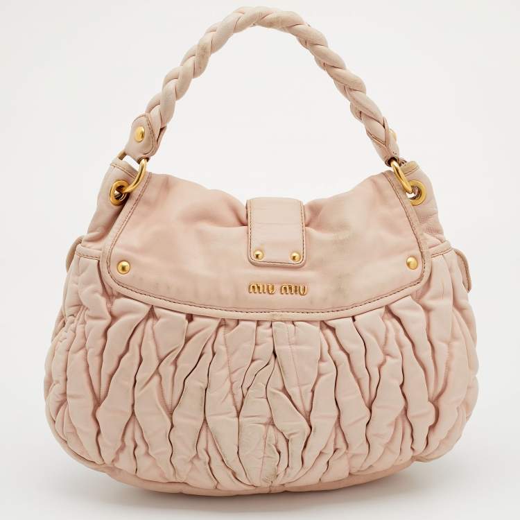 Pre Owned Miu Miu Beige Matelassé Leather Coffer Hobo