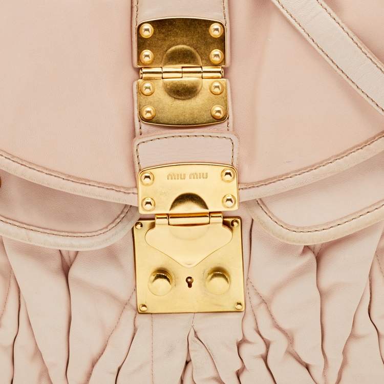 Pre Owned Miu Miu Beige Matelassé Leather Coffer Hobo