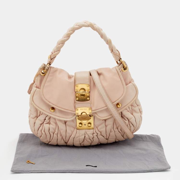 Pre Owned Miu Miu Beige Matelassé Leather Coffer Hobo