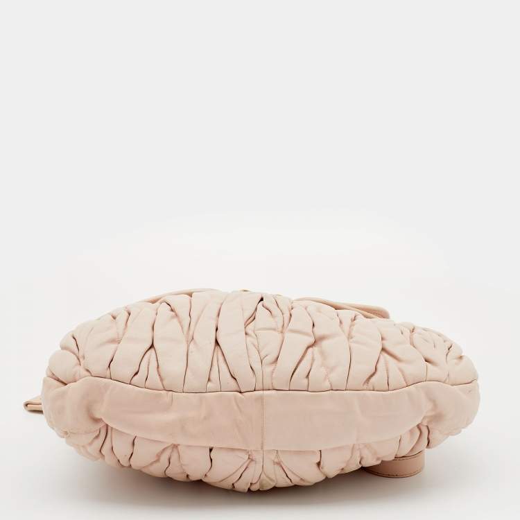 Pre Owned Miu Miu Beige Matelassé Leather Coffer Hobo