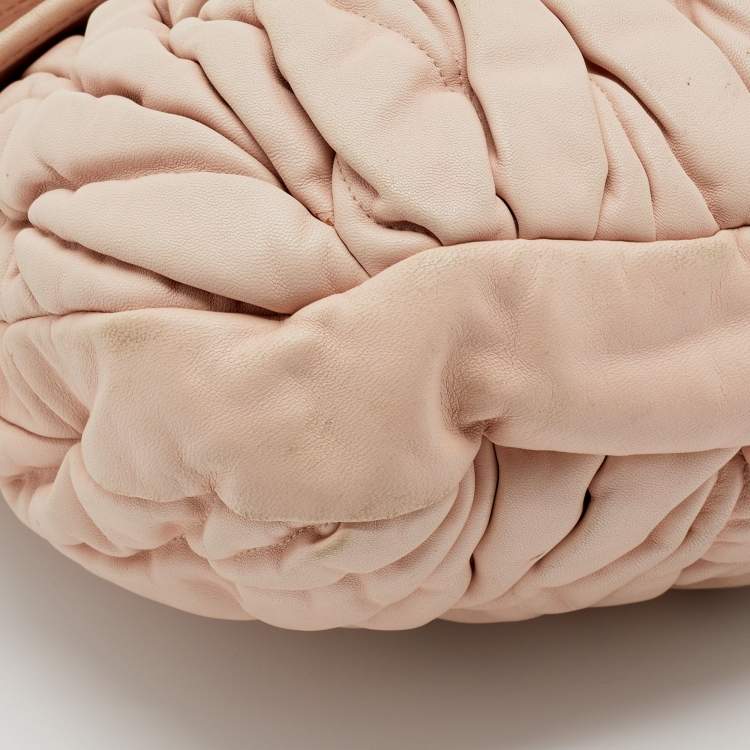 Pre Owned Miu Miu Beige Matelassé Leather Coffer Hobo