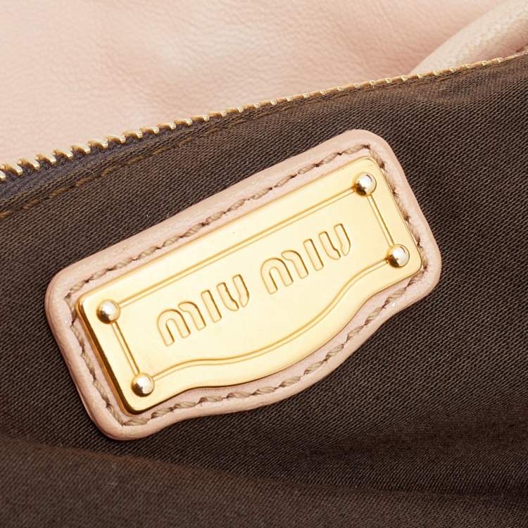 Pre Owned Miu Miu Beige Matelassé Leather Coffer Hobo