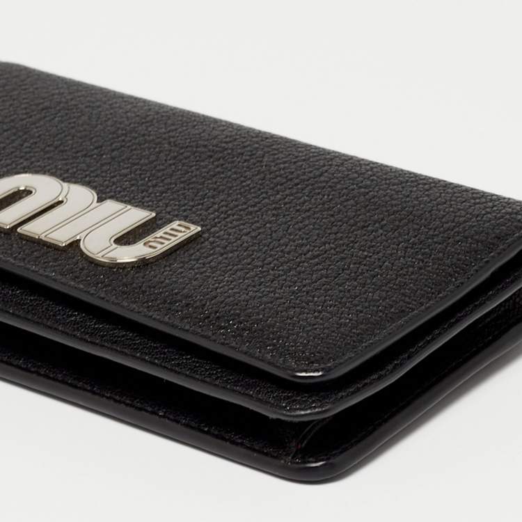 Pre Owned Miu Miu  Black Leather Logo Flap Wallet on Chain