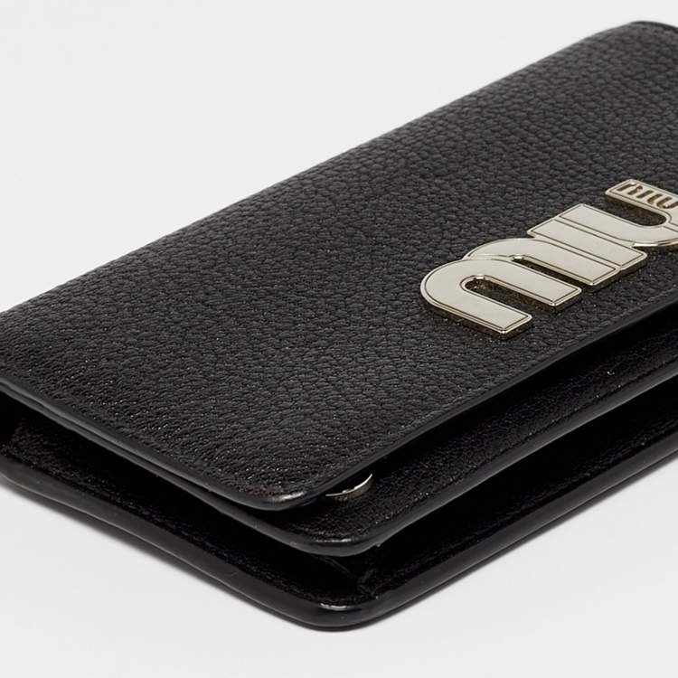 Pre Owned Miu Miu  Black Leather Logo Flap Wallet on Chain