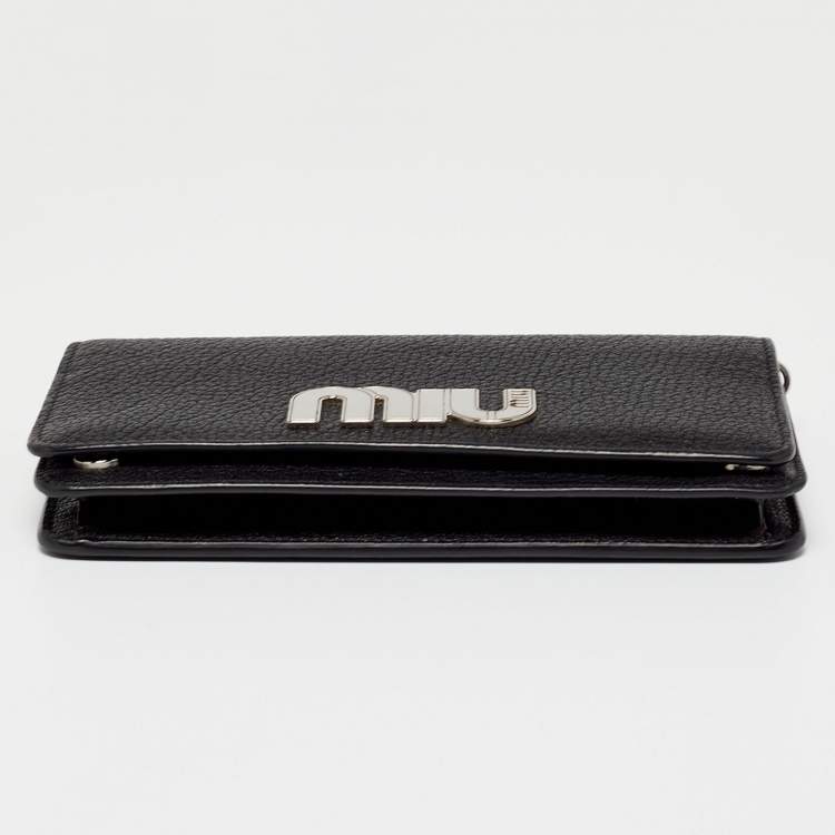 Pre Owned Miu Miu  Black Leather Logo Flap Wallet on Chain