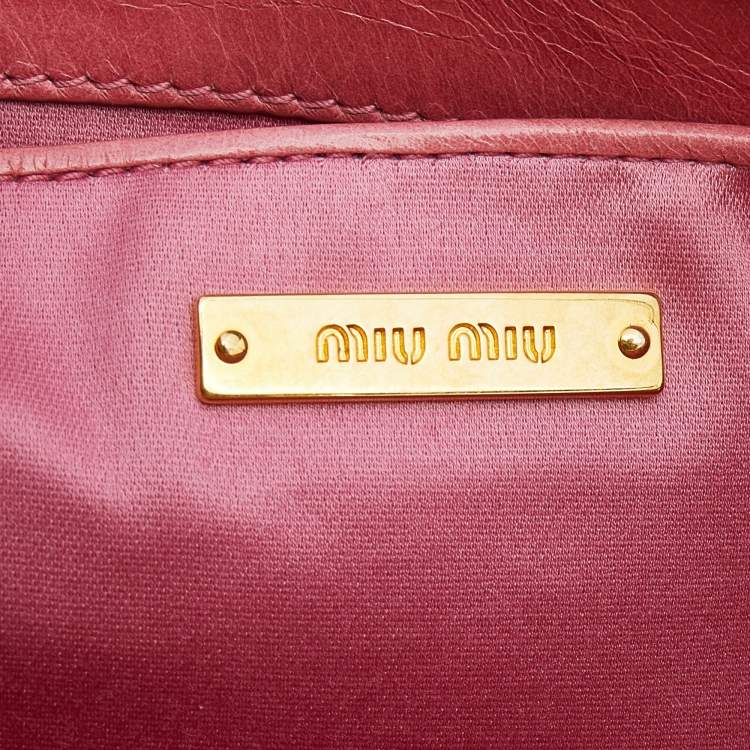 Pre Owned Miu Miu Pink Matelasse Leather Top Zip Clutch