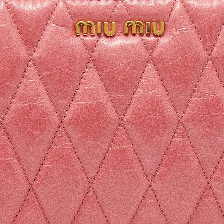 Pre Owned Miu Miu Pink Matelasse Leather Top Zip Clutch