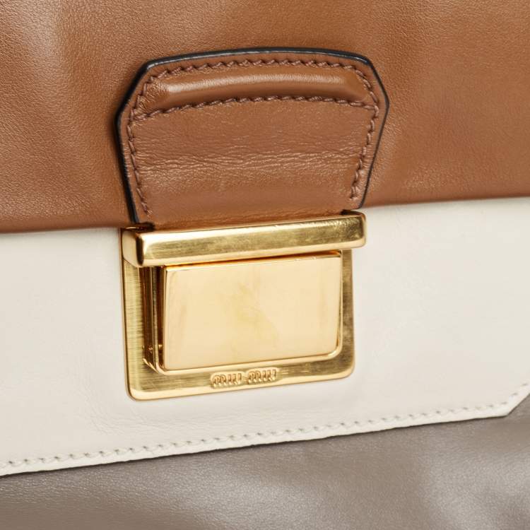 Pre Owned Miu Miu Tricolor Vitello Soft Leather Flap Top Handle Bag