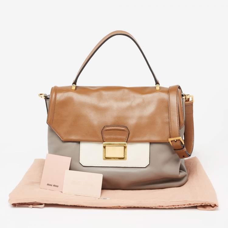 Pre Owned Miu Miu Tricolor Vitello Soft Leather Flap Top Handle Bag