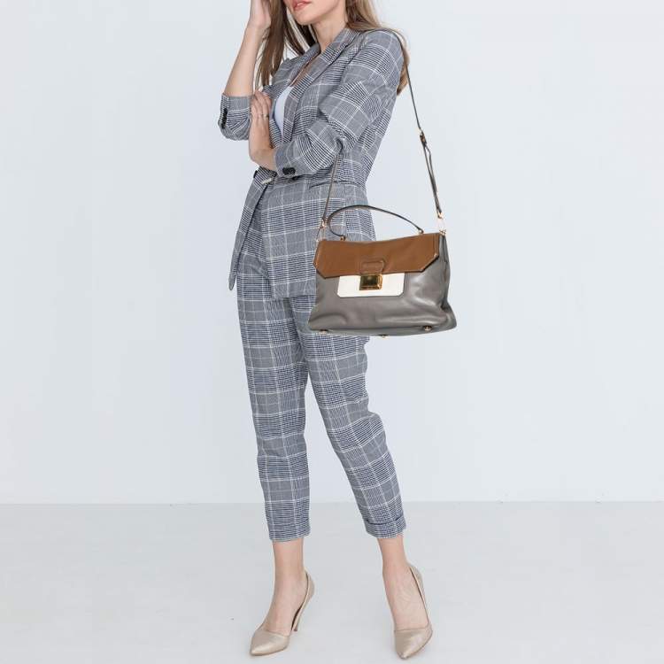 Pre Owned Miu Miu Tricolor Vitello Soft Leather Flap Top Handle Bag