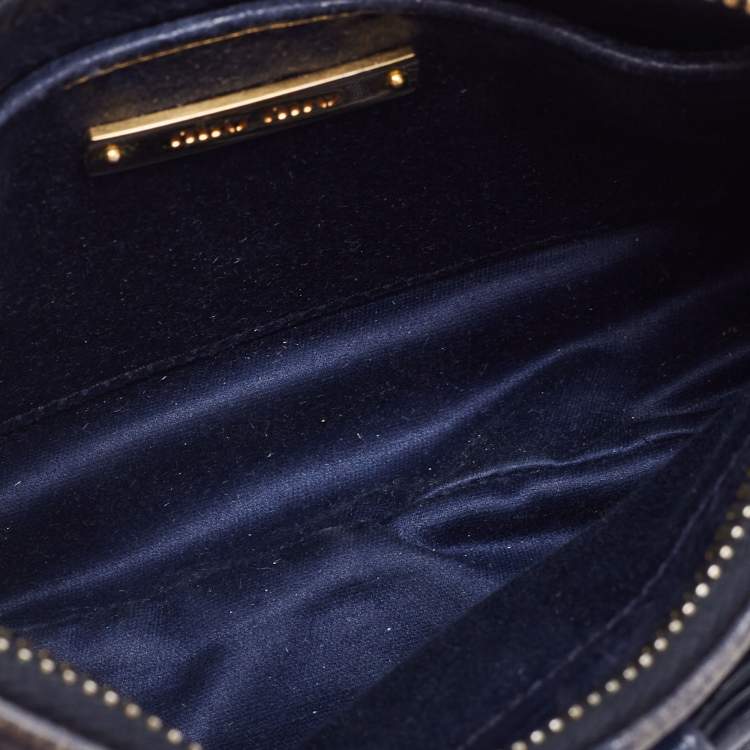 Pre Owned Miu Miu Navy Blue Leather Bow Wristlet Clutch